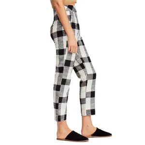 Free People Women Clear Skies‎ Cotton Pants 2 Black White Buffalo Plaid Academia thumbnail 3