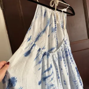 FREE PEOPLE Moody Blues Blue and White Tie Dye Balloon Leg Jumpsuit extra Small thumbnail 7