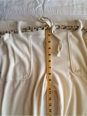 Juicy Couture Cream Velour Wide-Leg Lounge Pants with Gold Chain Trim Y2K Size M thumbnail 10