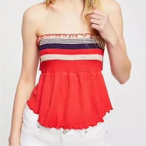 Free People Striped Ruffle Edge Hem Tube Top‎ xs thumbnail 1