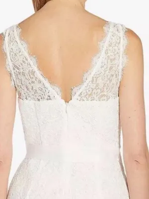 Adrianna Papell V-Neck Long Bridal Dress NWT Size 2 Coquette Bow Lace thumbnail 8