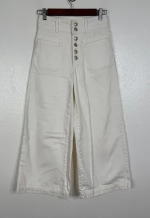 Free People We The Free White Wide Leg Button Fly Patch Pocket Jeans 24 thumbnail 1