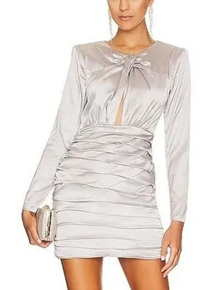 Revolve Silver Satin Mini Dress Sz XS‎ Party Cocktail Cut Out thumbnail 1