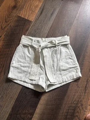 Billabong Light Wash High-Waist Denim Belted Shorts Tie Waist Cuffed Sz 28 Jorts thumbnail 5