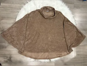Zara Turtleneck Poncho Textured Brown Knitwear Size M thumbnail 1