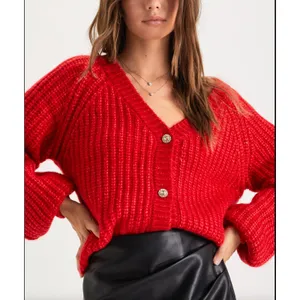 Lulus Red V Neck Rhinestone Cardigan Sweater XS thumbnail 3