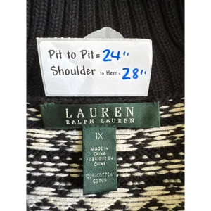 Lauren Ralph Lauren Fair Isle Shawl Collar Toggle Sweater Black White 1X Cotton thumbnail 4
