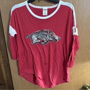 Victorias Secret Pink Bling Collegiate Arkansas "Razorbacks" 3/4 Sleeve Tee Med thumbnail 1