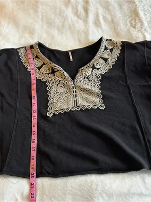 Free People Santa Maria pullover black & cream geometric embroidery size M thumbnail 8