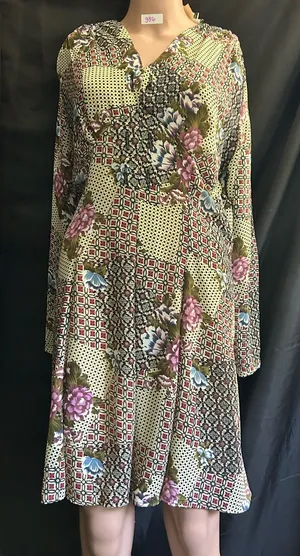 Necessary Objects Vintage Olive Patchwork Floral Midi Dress SM NWT thumbnail 1