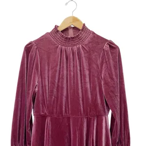 Baltic Born Velvet Smocked Neck Mini Dress Mulberry Long Sleeve Holiday Medium thumbnail 6