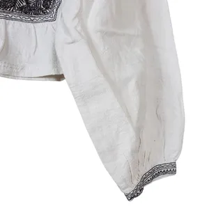 Free People Womens M Iggie Embroidered Blouse in Ivory/Black Bean NEW thumbnail 7