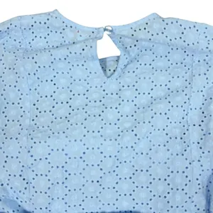 GB Eyelet Lace Mini Dress Womens L Light Blue Braided Tie Waist Long Sleeve Boho thumbnail 8