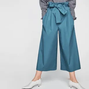 Zara Woman XS Teal Paperbag Wide Leg‎ Pant Tie Belt Minimalist Chic Summer Vaca thumbnail 4