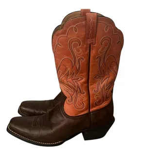ARIAT Brown & Burnt Orange Leather Cowboy Boots Women’s Size 10 B Style #15821 thumbnail 1