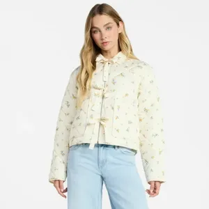 No Boundaries Floral Quilted Bow Jacket Cottagecore Coquette Cropped Puffer NWT thumbnail 2