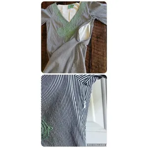 Judith March Blue and White Pinstriped Dress Mint Green Embroidery Size Small thumbnail 8