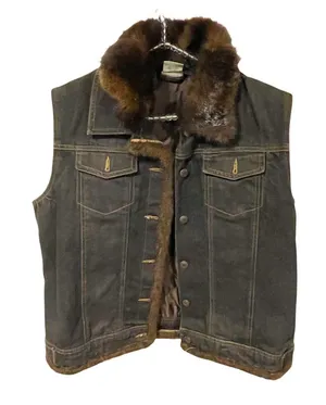St Johns Bay Large Dark Wash Faux Fur Lined Cotton‎ Denim Jean Vest thumbnail 1