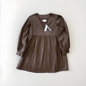 Anthropologie Babydoll Dress Womens Size Medium Brown Faux Leather Mini NWT thumbnail 3