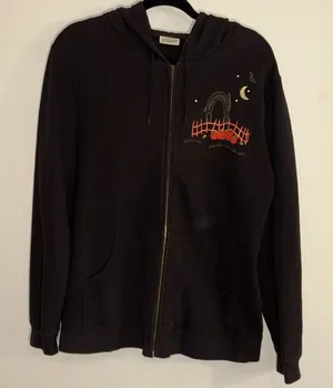 90s Y2K Vintage Halloween Black Cat Embroidered Black Hoodie Woman’s Med/Large thumbnail 1
