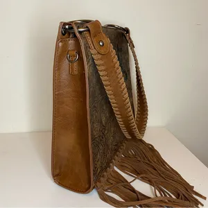 WRANGLER Floral Embossed Fringe Hobo Shoulder Bag Cowgirl PU Leather Brown thumbnail 6