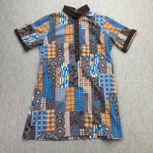 Vtg Montgomery Ward Dress Womens M Patchwork Brown Retro Mod 70s Whimsy Hippie thumbnail 1