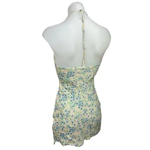 Zara Yellow Blue Floral Silk Satin Cowl Sleeveless Camisole Mini Dress Size XS thumbnail 5