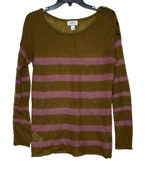 Loft Ann Taylor‎ Women Medium Mohair Striped Pullover Sweater Long Sleeve Button thumbnail 1