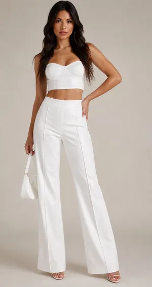 Venti 6 pleather high waist wide leg white pants S thumbnail 1