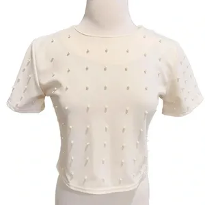 Snidel Cropped Top Pearl Appliqué Beige Size M thumbnail 2