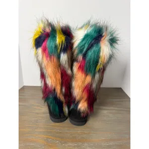 Bellini Hype Faux Fur Boots Rainbow Festival Y2K Statement Winter‎ Women's 8.5 thumbnail 8