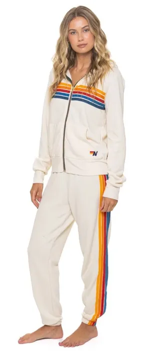 Aviator Nation 5 Stripe Vintage Cream Rainbow-Stripe Zip Hoodie & Jogger Set XS thumbnail 1