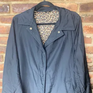 Utex Designs Black Button Down Trench Coat Women's Size Small Leopard Interior thumbnail 2