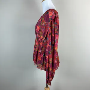 DR2 Babydoll Blouse Womens XL Smocked‎ Waist Peplum Stretch Floral Peasant Boho thumbnail 8