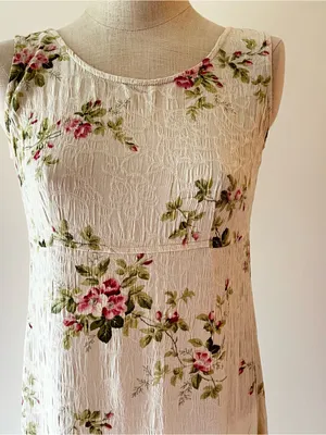 Dress Barn Vintage Sleeveless Cream Floral jacquard Midi Dress with Pink Roses thumbnail 2