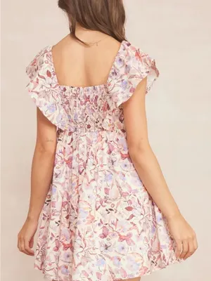 Fourteen & 9th Pastel Pink Floral Ruffle V-Neck Mini Dress thumbnail 2