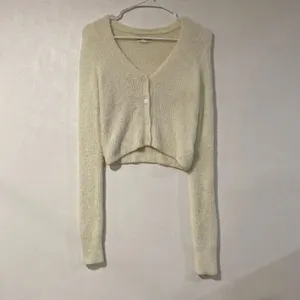 Aeropostale Fuzzy Cropped Cardigan XS Cream Soft Girl Cozy Sweater thumbnail 2