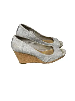 TOMS Women's Shoes Gray Fabric Stella Peep-Toe Wedges Size 9.5 thumbnail 3