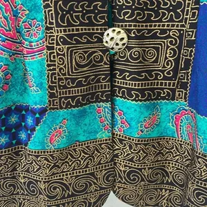 Vintage Boho Eclectic Patchwork Print Blazer Ornate Button Jacket Size 10 artsy Blue thumbnail 4