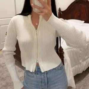 Divided H&M Women's Size Small Full Zip Cardigan Sweater White Ribbed Double Zip thumbnail 1