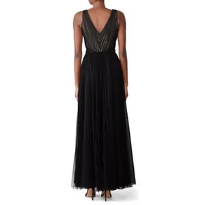 Badgley Mischka Black pleated Tulle Chiffon V-neck Gown size 2 thumbnail 2
