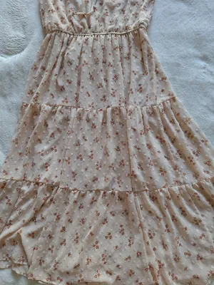 Moon River Floral Swiss Dot Tiered Midi Dress Tie Neck S thumbnail 3