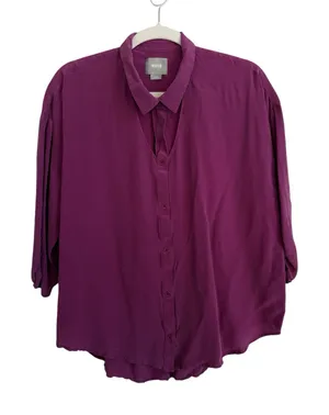 Maeve Anthropologie Silk Blouse Women's Large Magenta Cut Out Long Sleeve Career thumbnail 1