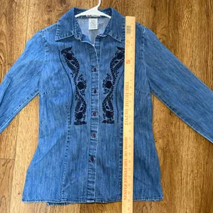 VTG Faded Glory Denim Embroidered Top Womens Small Blue Corset Back Boho Western thumbnail 6