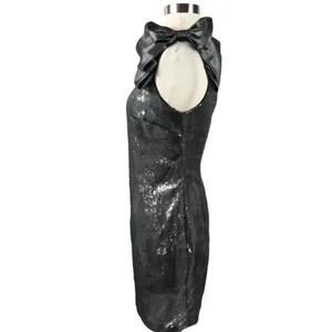 AQUA Cocktail Dress One Shoulder Metallic Silver Pewter Sequins Bow Accent 2 thumbnail 5