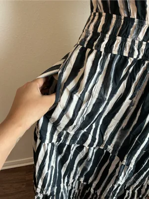 Anthropologie XS Black White Stripe Maxi Dress Cotton Pockets thumbnail 5