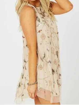 NWT Altar’d State Embellished Jewel Beaded Swing Dress Sz Small Mini Mesh Tulle thumbnail 5
