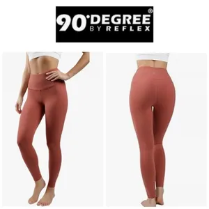 💥90 Degree By Reflex Ankle Length High Waist Power Flex Leggings Rust/Mauve M thumbnail 2