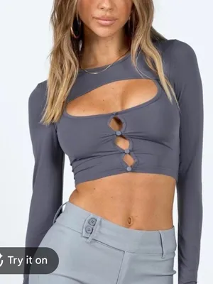 Princess Polly Gray Cropped Cut Out Top thumbnail 1