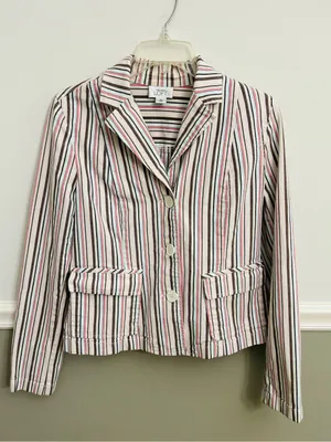 LOFT Striped Linen-Blend Blazer Jacket | Cropped Lightweight Preppy thumbnail 1